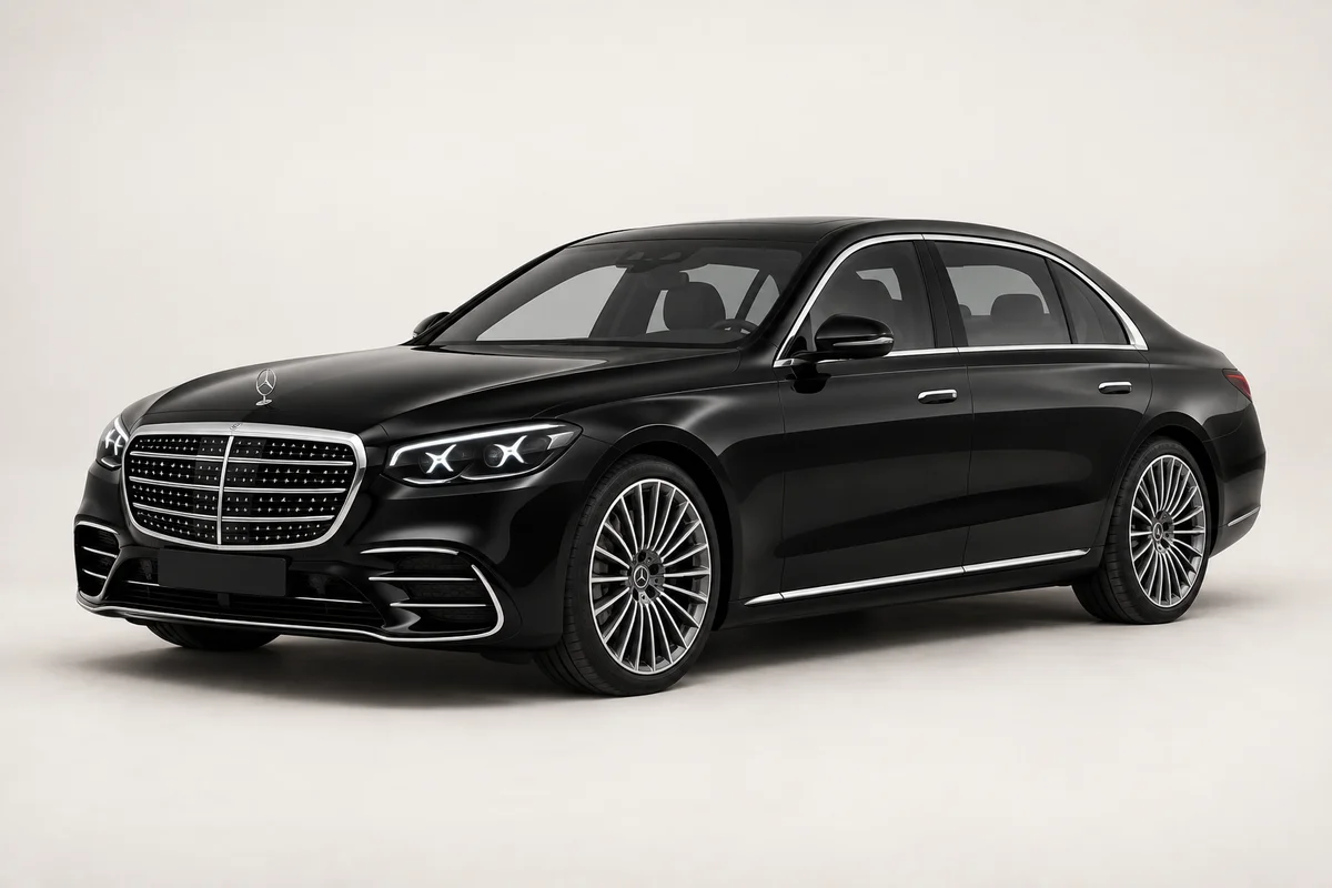 Black Mercedes-Benz executive sedan